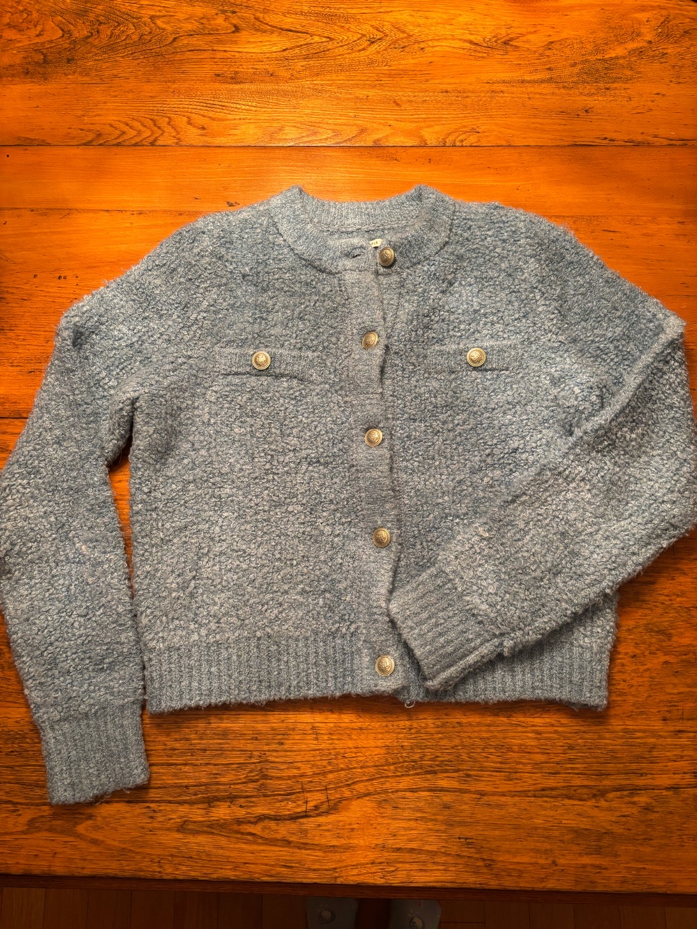 American Eagle Outfitters Blue Textured Button-Up Cardigan